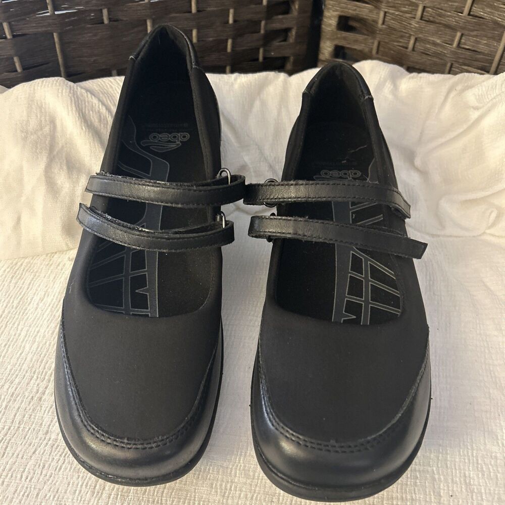 Abeo Smart Systems Mary Jane Sz 9 Black Flats Double Strap Leather 3510